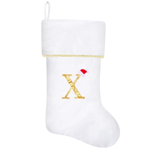 20 Inches Initial Monogram Blue Velvet Christmas Stocking with Gold Trim U394