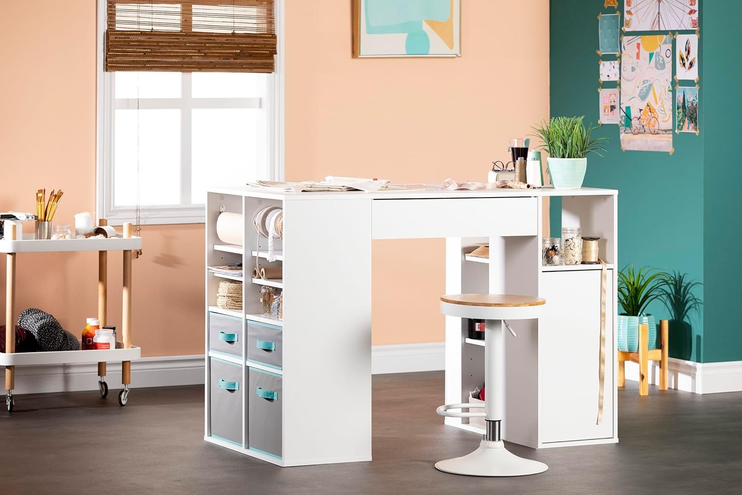 South Shore Crea Counter-Height Craft Table with Scratchproof Surface, Pure White J3763