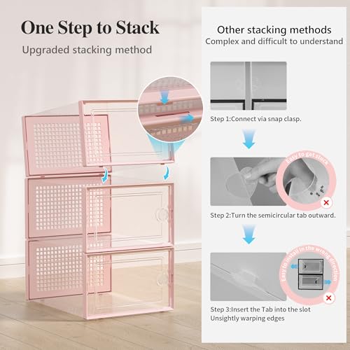 Kuject X-Large Clear Plastic Stackable Shoe Storage Boxes, 12 Pack, Blue Y142131