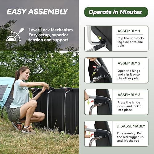 MARCHWAY Lightweight Folding Tent Camping Cot Bed with Lever Lock, Portable, 330Lbs (Black) R945221