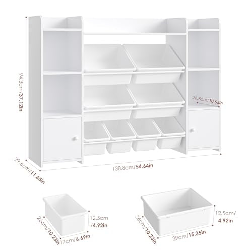 FOTOSOK 55" Toy Storage Organizer with 8 Bins and Bookshelf, Pink J681345