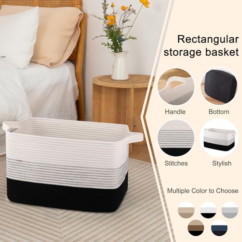 OIAHOMY Large Rectangle Woven Blanket Basket with Handle, Gradient Blue B58762