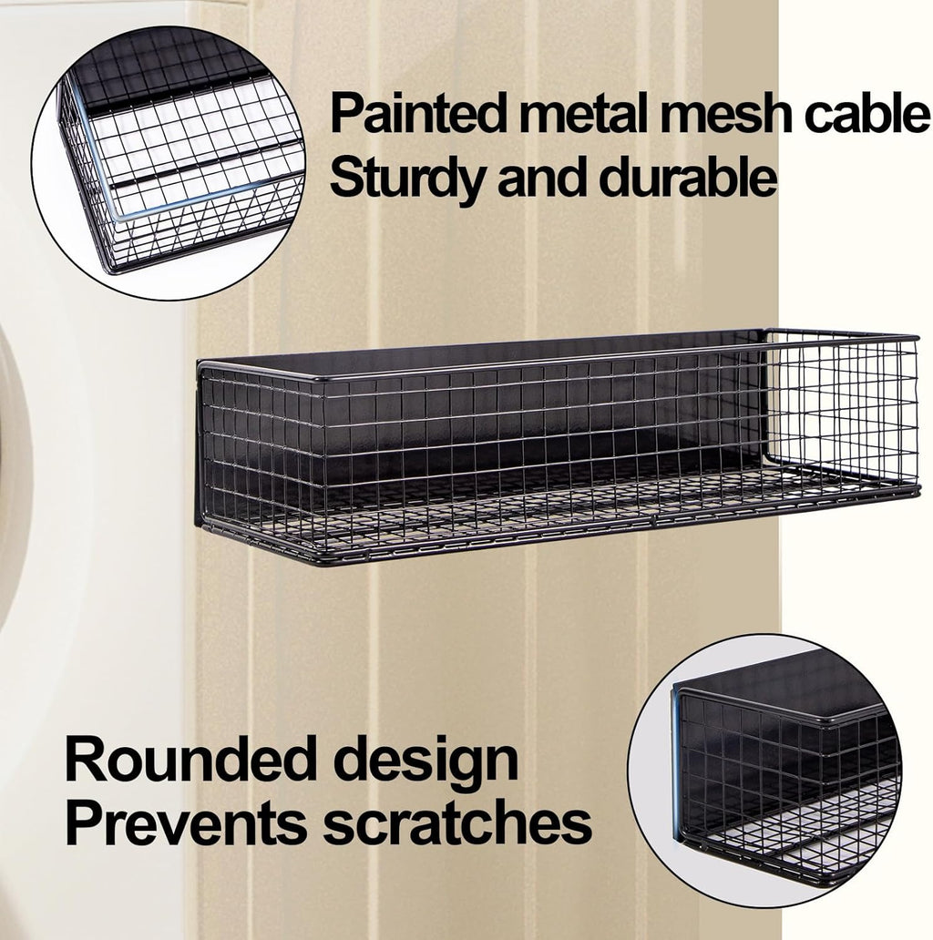 Magnetic Basket for Fridge, Wire Mesh Organizer, Black, 13.77" x 5.11" x 3.26" T9743