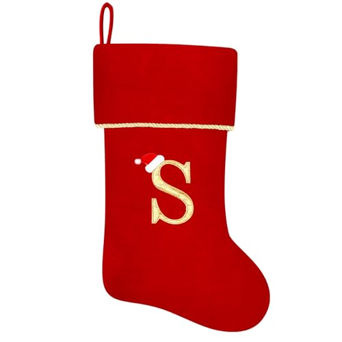 20 Inches Initial Monogram Blue Velvet Christmas Stocking with Gold Trim U394