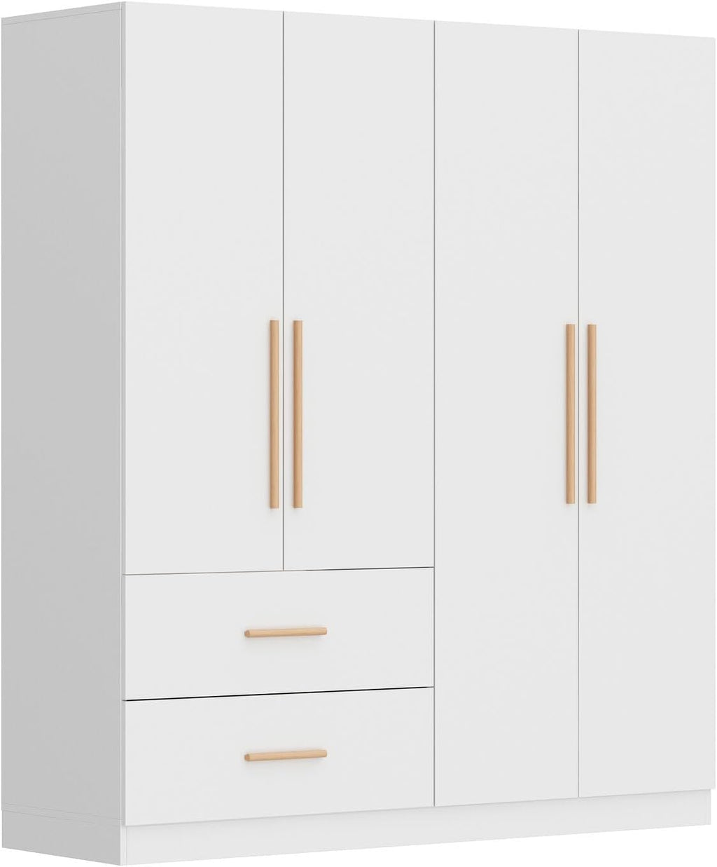 Tall Wooden Wardrobe Armoire Cabinet 4-Door 2-Drawer Free-Standing Wood Furniture Organizer for Clothing Storage, White, E355157241470