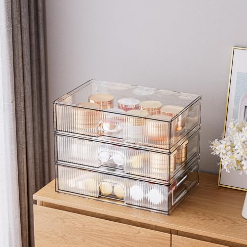 ZHIAI 3 Pack Clear Stackable Acrylic Cosmetic Organizer with Drawers N472