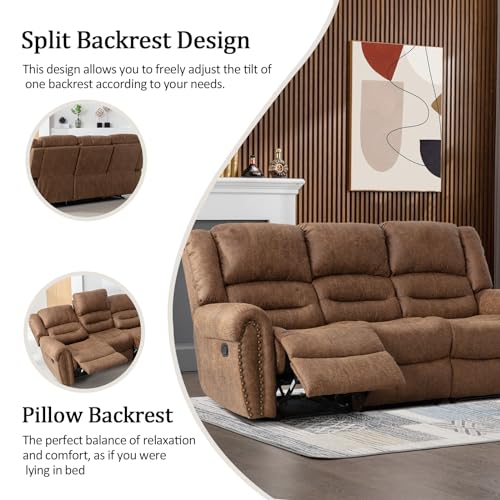 CANMOV Manual Recliner Sofa Set 2 Pieces for Living Room, Nut Brown J9617