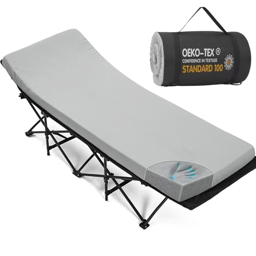 CYMULA Camping Cot Mattress 2in Memory Foam Sleeping Pad,Soft Warm Non-Slip Camping Mattress Topper with Retaining for Adults,Portable Roll up Pad for Travel(75 x30)（only Mattress）