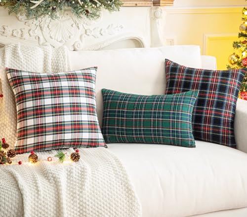 Pack of 2 Christmas Plaid Throw Pillow Covers Green 20x20 Inches U98072