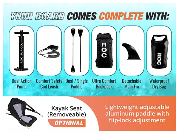 Roc Inflatable Stand Up Paddle Board with Premium Accessories, Wide Non-Slip Deck A34223