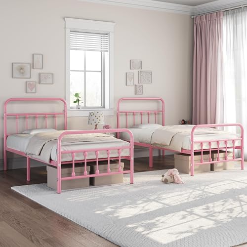 Yaheetech Classic Metal Platform Bed Frame with Victorian Headboard, Full Size Black T81083