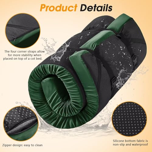 CYMULA Camping Cot Mattress 2in Memory Foam Sleeping Pad for Adults, Portable Roll Up Travel Pad R569502