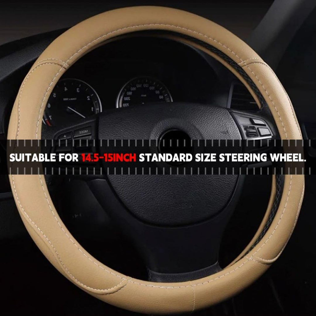 Leather Car Steering Wheel Cover, Anti-Slip, 14.5-15 Inch, Beige R3569