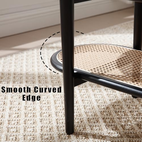 Rattan Wood Mid Century Modern Oval Coffee Table with Storage Shelf, Walnut A302530