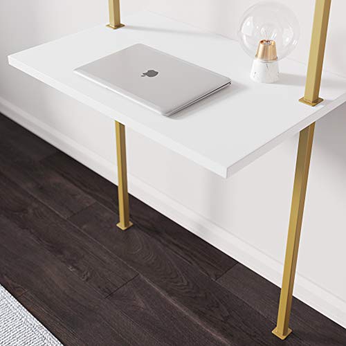 Nathan James Theo 2-Shelf Industrial Wall Mount Desk, White/Gold Brass S899841