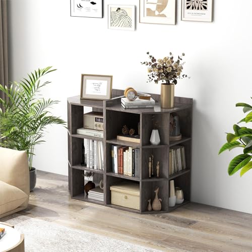 9 Cube Corner Cabinet, 3-Tier Wooden Bookshelf with Charging Station, White E10683