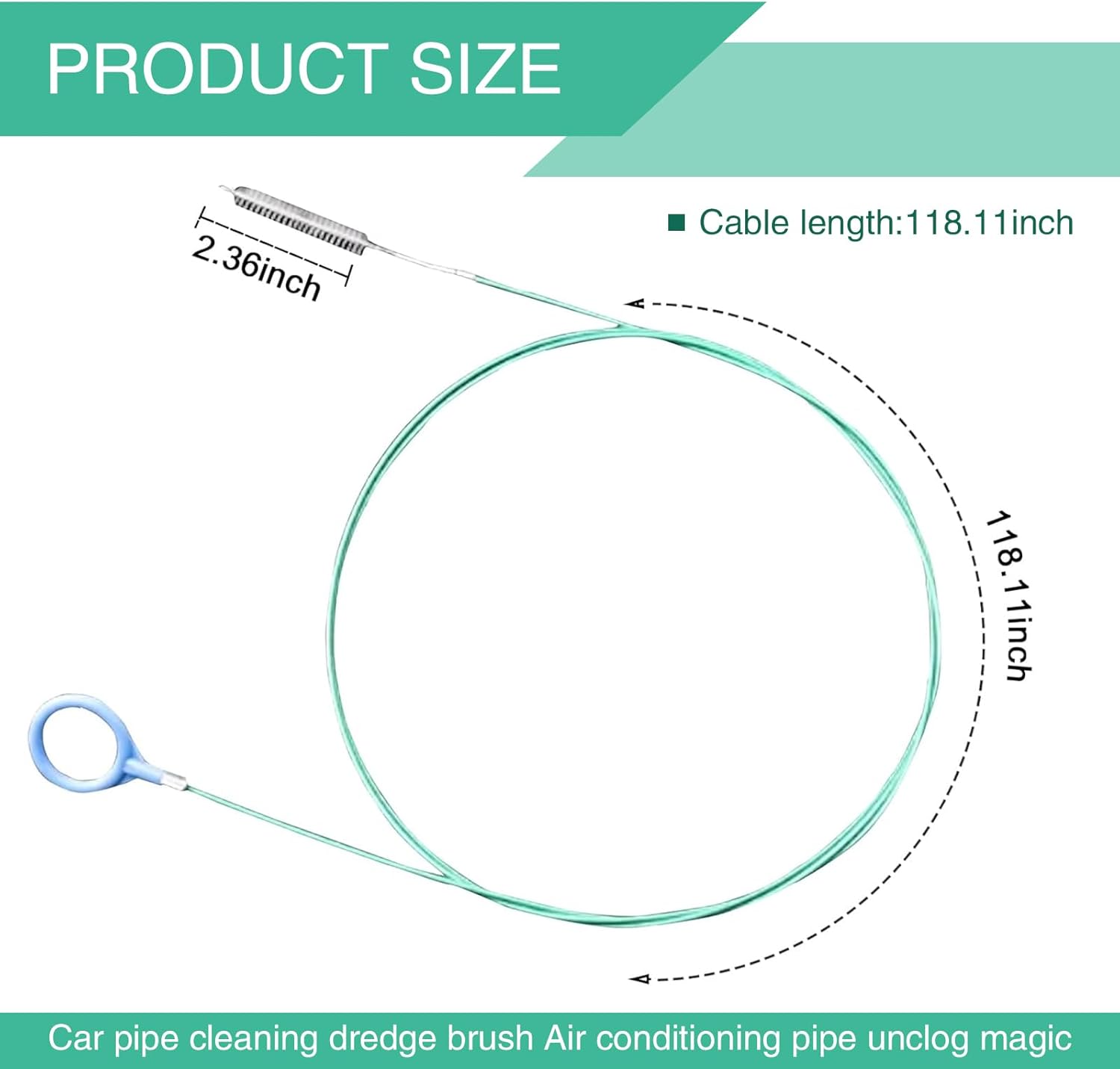 Car 9.8Ft Flexible Drain Hole Unblocker, Air Conditioning Pipe Cleaning Brush (Green) D889970