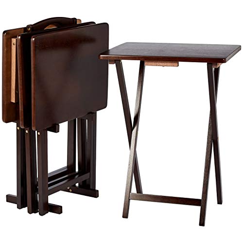 Amazon Basics Portable TV Dinner 4-Pack Rectangular Folding Tray Table with Storage Rack, Black, 15" x 19" x 26"