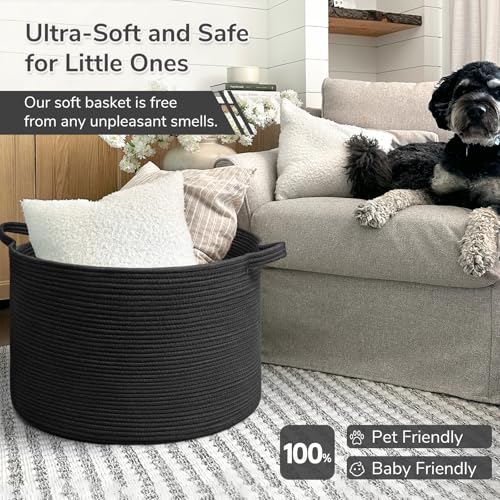 INDRESSME Large Cotton Rope Storage Basket with Handles, 90L Grey R37552