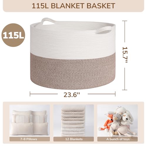 INDRESSME Large Cotton Rope Storage Basket with Handles, 90L Grey R37552