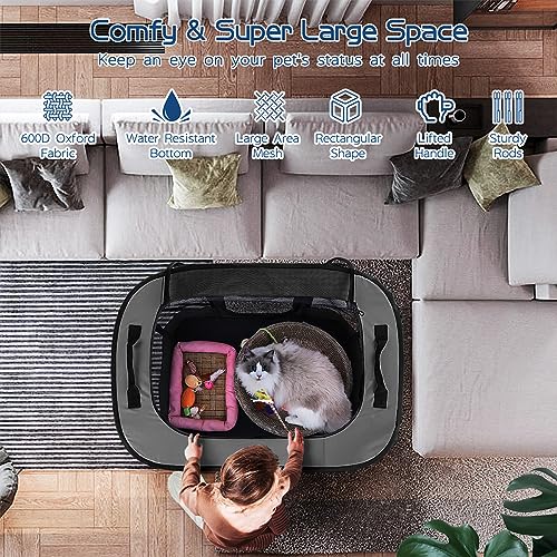 Foldable Dog Cat Playpen with Carrying Case, Water-Resistant, Indoor Outdoor V14642