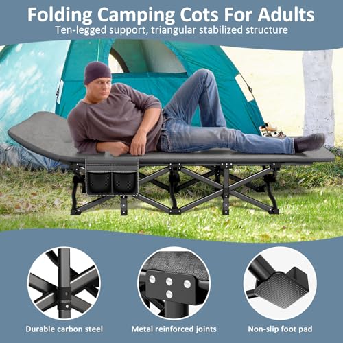 Folding Camping Cot Bed for Adults with Mattress, Pillow and Carry Bag, Grey D714