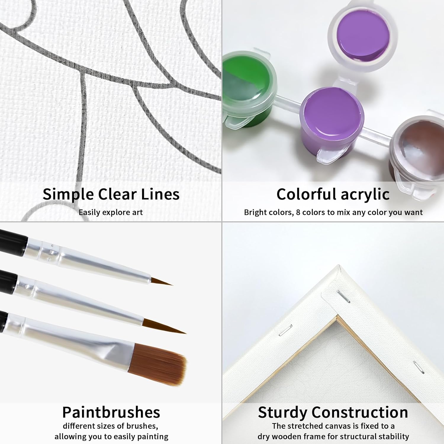 VOCHIC Paint and Sip Kit, Pre Drawn Canvas for Adults with Easel, 8 Acrylic Colors J9363