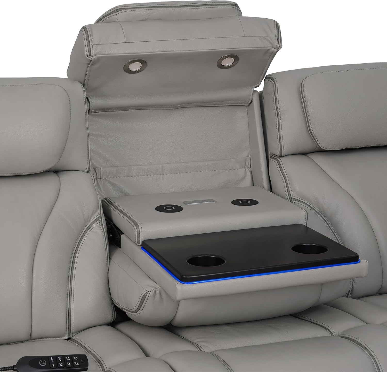 Armen Living Octavia Power Reclining Heated Massage Sofa, 86" Wide, Silver and Gray Leather M65396