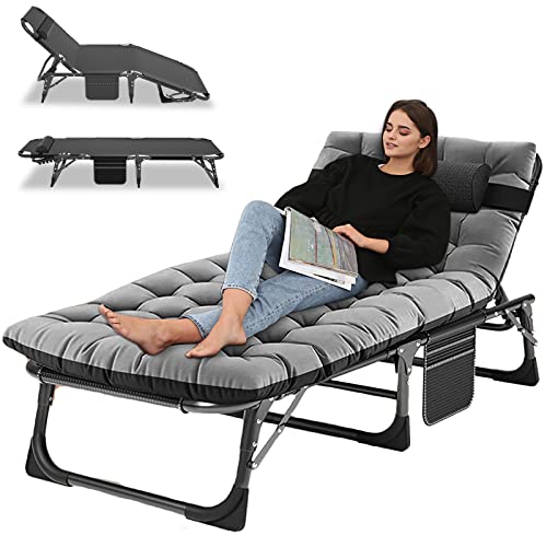 Portable Folding Camping Cot, Adjustable Reclining Chaise with Pillow U54731