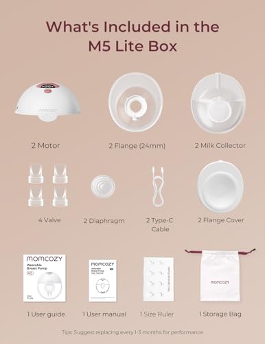 Momcozy M5 Hands-Free Wearable Breast Pump, Double-Sealed Flange, 3 Modes & 9 Suction Levels, 24mm, 2-Pack Quill Gray Z371714