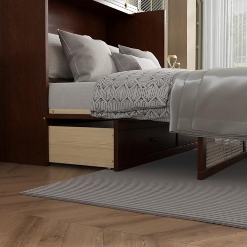KEIKI Queen Size Murphy Bed with Charging Station and Drawer, Walnut B45816