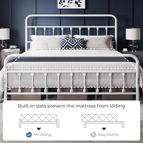 Yaheetech Classic Metal Platform Bed Frame with Victorian Headboard, Full Size Black T81083