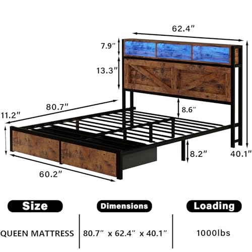 Farmhouse Full Size Bed Frame with Storage Headboard and Charging Station J722