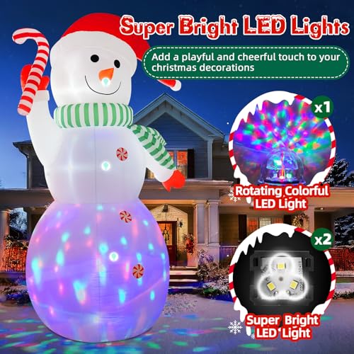 B&D 12FT Giant Christmas Inflatables Snowman Outdoor Decorations with Rotating LED Lights B36000