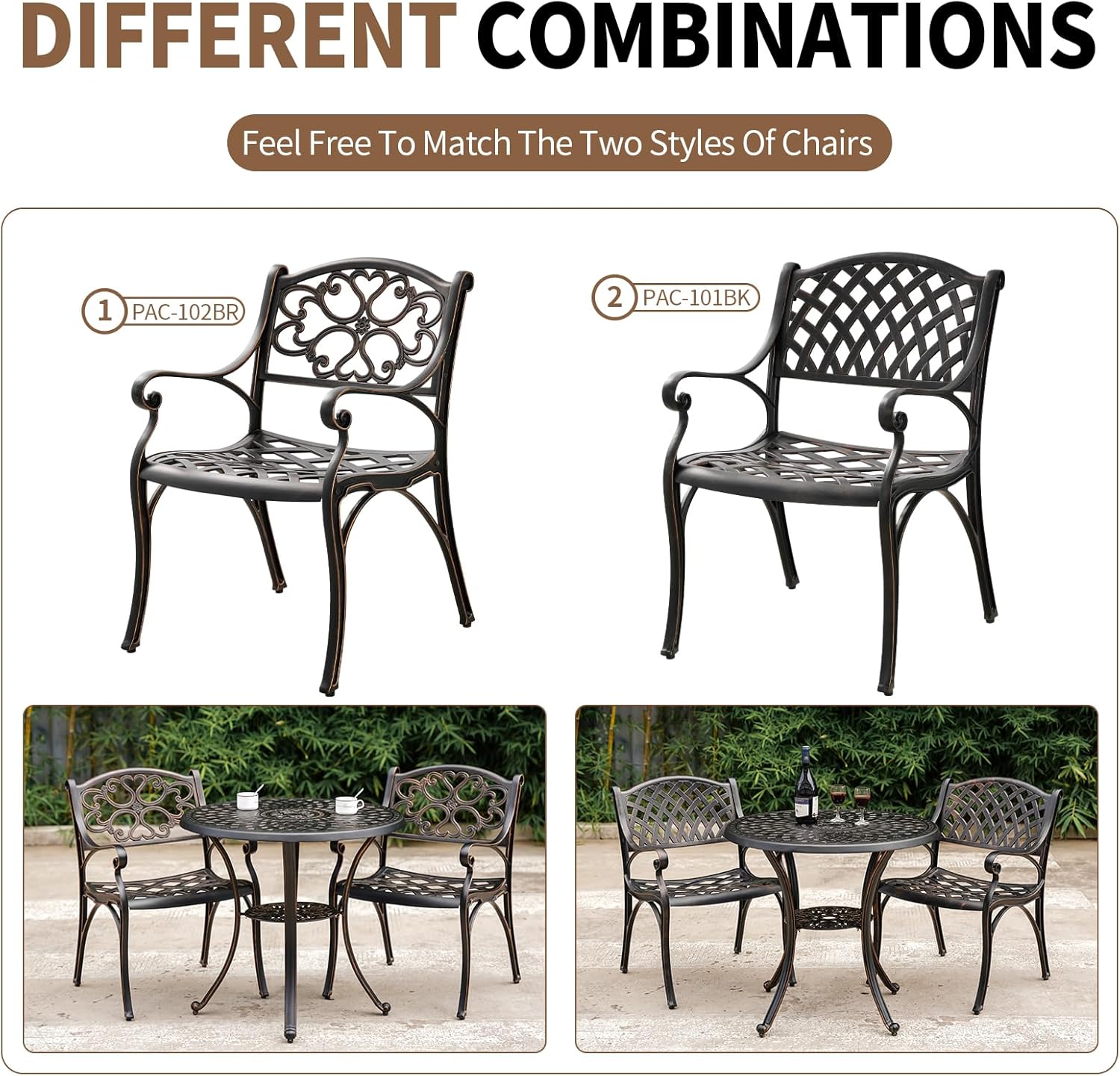 Outdoor Round Patio Dining Table with Umbrella Hole, Metal Black I91259