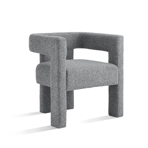 Modern Sherpa Barrel Chair with Open-Back, Fabric Upholstered Boucle Dining Chair, Accent Side Armchair for Living Room, Bedroom, Kitchen (Blue Black,25.59" x 20.87" x 27.56")