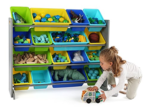 Humble Crew Supersized Toy Storage Organizer with 16 Removable Bins, Grey/White D772791
