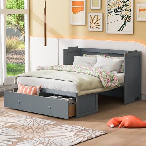 Harper & Bright Designs Queen Murphy Bed Cabinet, Solid Pine, Espresso W128