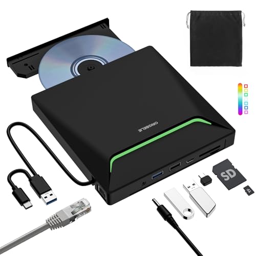External CD DVD Drive for Laptop, USB 3.0 Type-C, Slim Portable Burner T70166