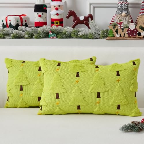UGASA Star Christmas Decorative Pillow Covers 18x18 Inch Set of 2 Dark Green Q9265