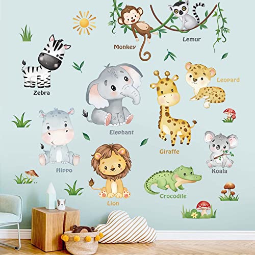 Forest Baby Animals Wall Decals Elephant Lion Giraffe Nursery Decor D34251