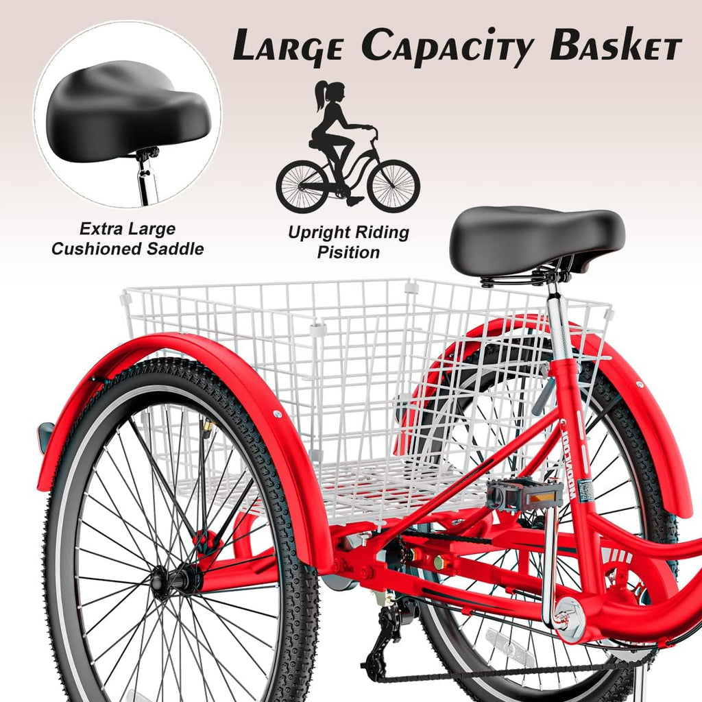 Adult Tricycle 7 Speed 3 Wheel Bike with Basket for Seniors A554236