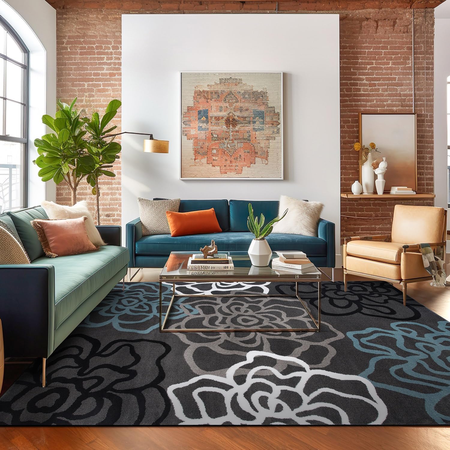 Rugshop Modern Floral Abstract Area Rug 5'3" x 7'3" Gray V95582