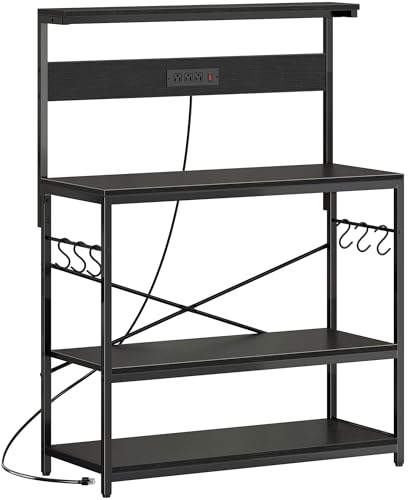 SUPERJARE Kitchen Bakers Rack with Power Outlet, Coffee Bar Table, Rustic Brown W637