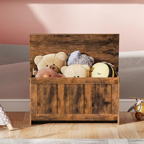HOOBRO Storage Bench, 39.3" Retro Wooden Chest with Lift Top, White and Walnut C2921