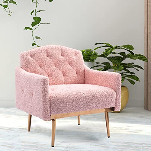 SSLine Velvet Accent Chair with Golden Metal Legs, Rose Red M89596