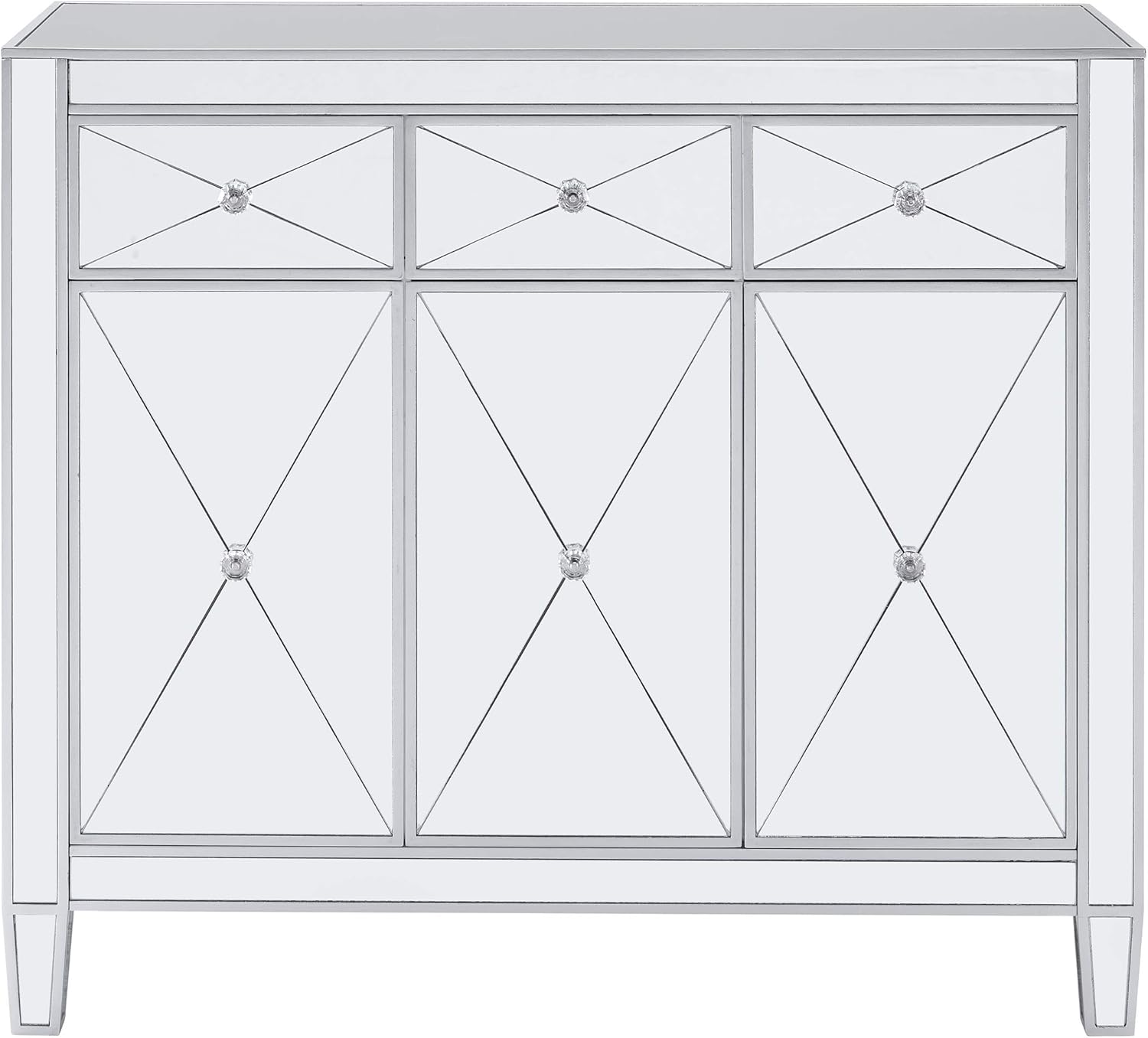 SEI FURNITURE Mirage Cabinet, Mirrored with Matte Silver Trim T84358