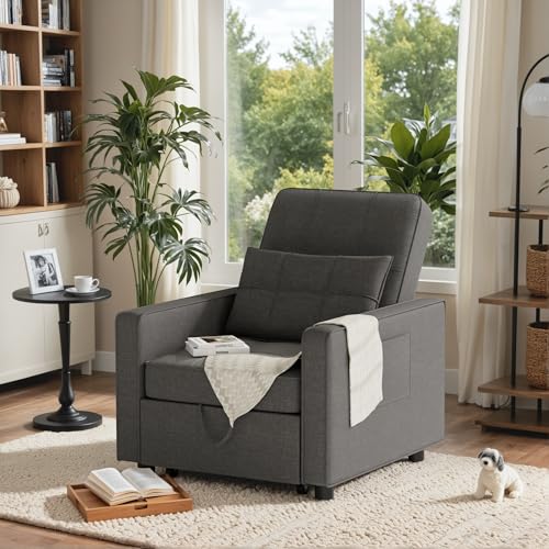 JUMMICO 3-in-1 Convertible Sleeper Sofa Bed with Adjustable Backrest, Beige L703