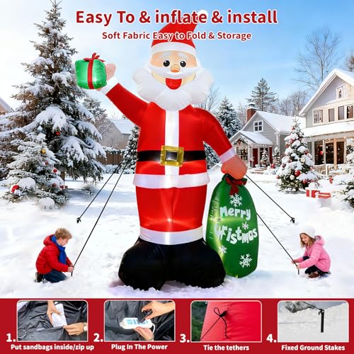 12FT Giant Christmas Inflatable Santa Claus with LED Lights and Gift Bag J129072