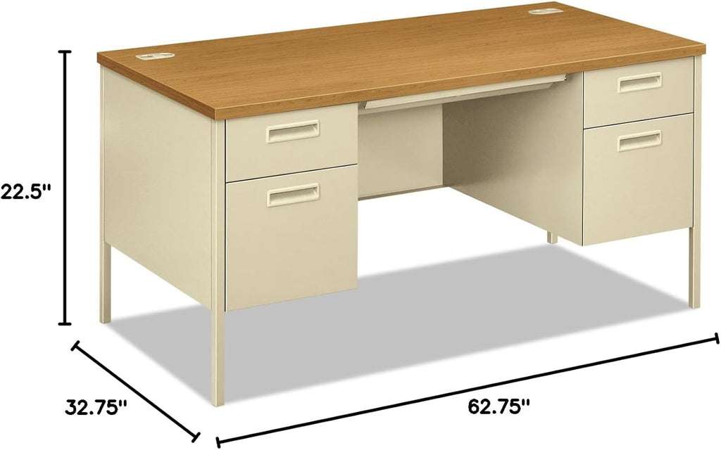 HON Metro Classic Double Pedestal Desk, Harvest/Putty C41107